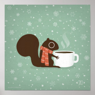 Squirrel Coffee Lover Woodland Winter Holiday Poster