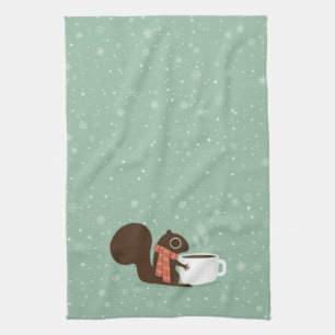 Squirrel Coffee Lover Woodland Winter Holiday Towel