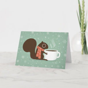 Squirrel Coffee Lover Woodland Winter Holiday Xmas Card