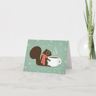 Squirrel Coffee Lover Woodland Winter Holiday Xmas Card