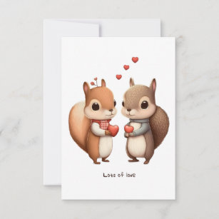Squirrel Couple Holding a Heart Acorn Card