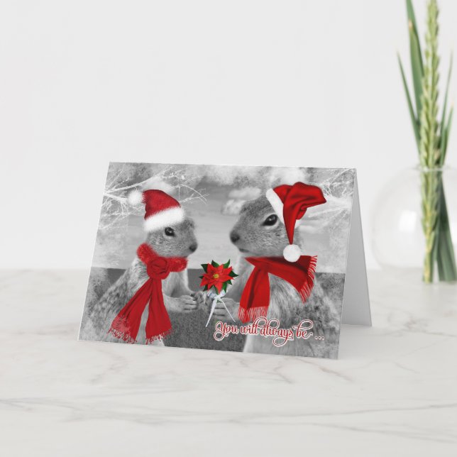 Squirrel Couple in Love Christmas Romance Holiday Card (Front)