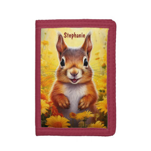 Squirrel Cute Animal Personalized Girls Name Tri-fold Wallet