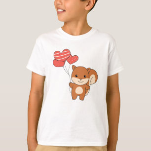 Squirrel Cute Animals Hearts Balloons Valentine T- T-Shirt