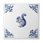 Squirrel Delft Blue White Corners Woodland Animals Ceramic Tile<br><div class="desc">Inspired by vintage antique Dutch Delft tiles from the 1700s, this is a modern take on the historic style. // "blue and white delft", "dutch grey squirrel ceramic tile", "historic vintage antique forest woods", "holland netherlands rustic country", "17th 18th century minimal woodland", "flower floral corner flourish", "navy monochrome historic decorative",...</div>