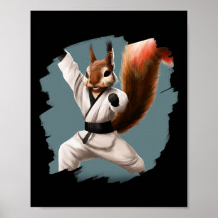 Squirrel Doing Karate Kick Black Belt Martial Arts Poster