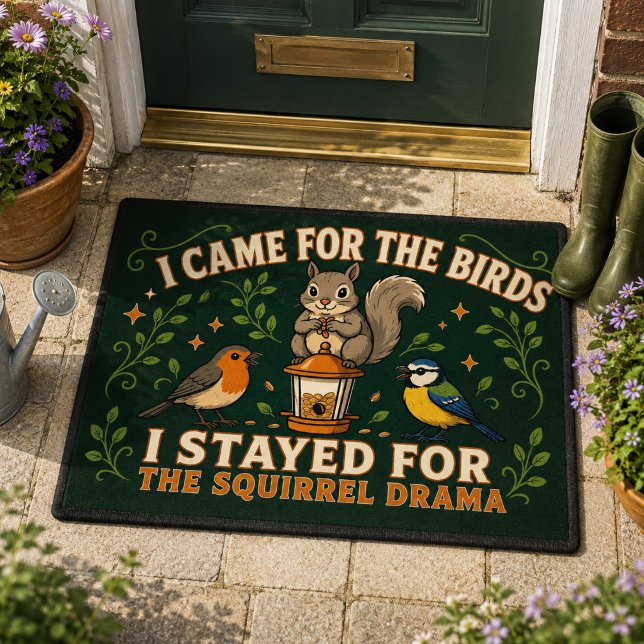 Squirrel Drama Funny Birdwatching Doormat (Creator Uploaded)