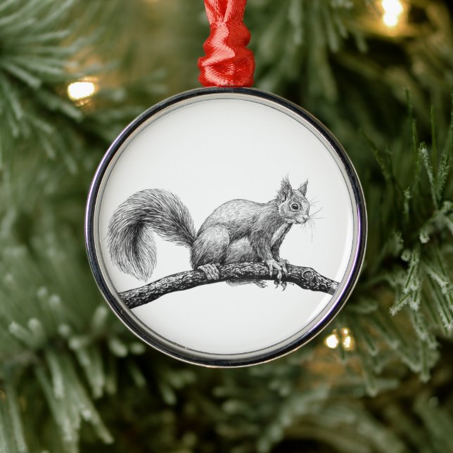Squirrel drawing metal ornament (Tree)