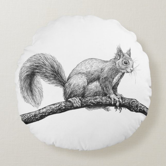 Squirrel drawing round pillow (Front)