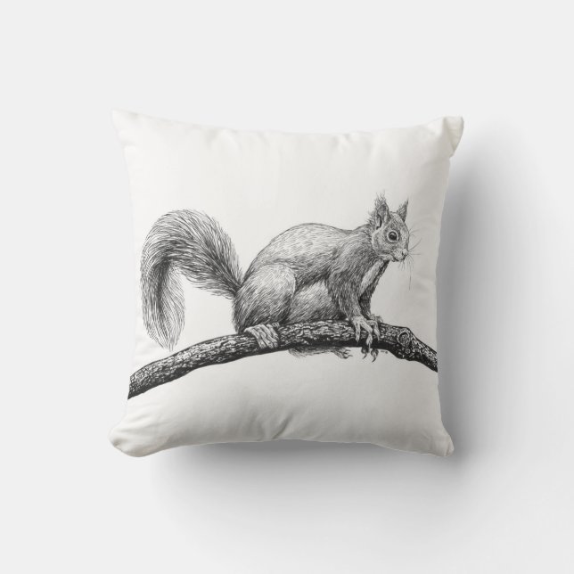 Squirrel drawing throw pillow (Front)