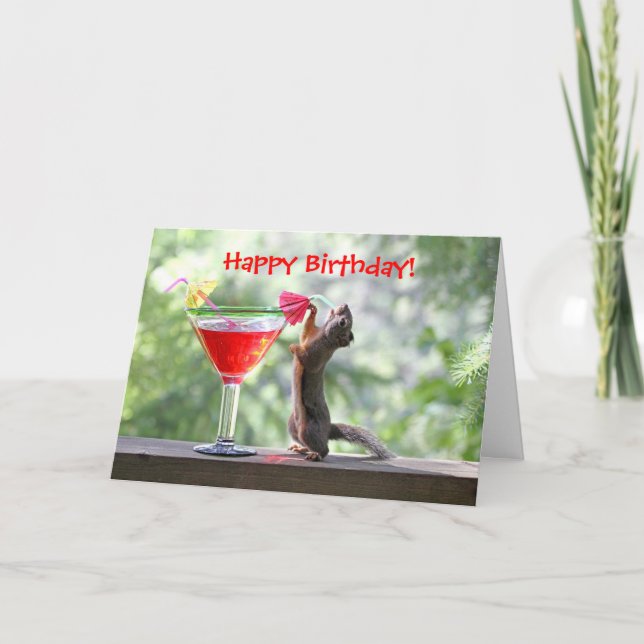 Squirrel Drinking a Cocktail at Happy Hour Card (Front)