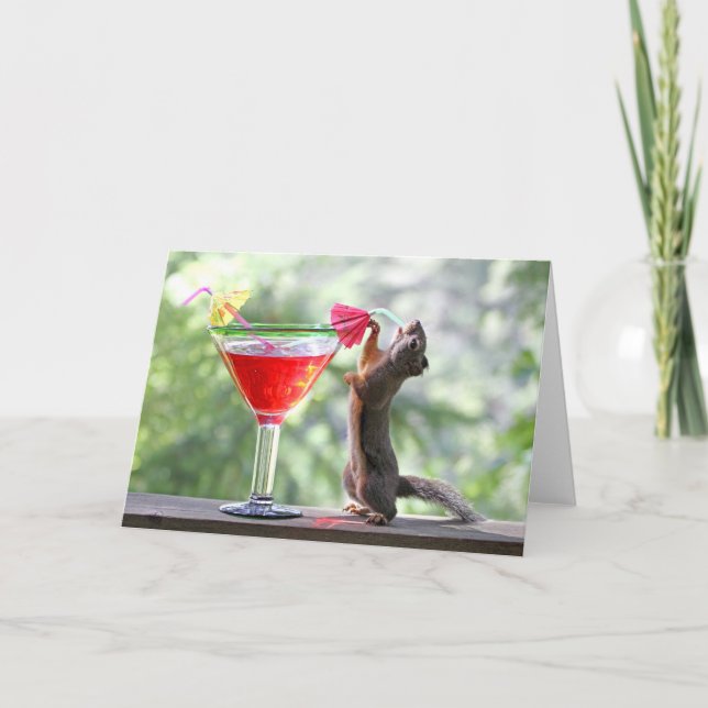 Squirrel Drinking a Cocktail at Happy Hour Card (Front)