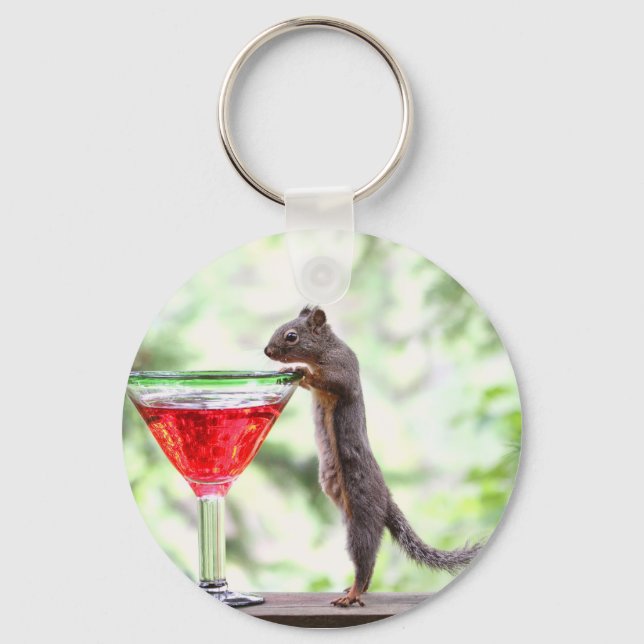 Squirrel Drinking a Cocktail Keychain (Front)