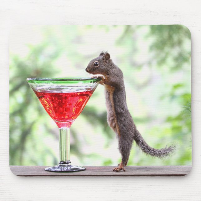 Squirrel Drinking a Cocktail Mouse Pad (Front)