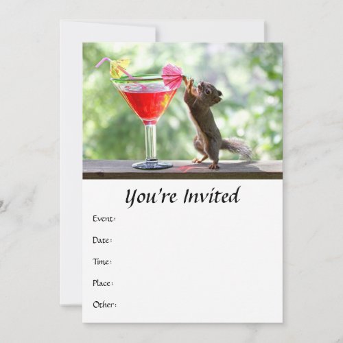Squirrel Drinking Cocktail Personalized Invitation