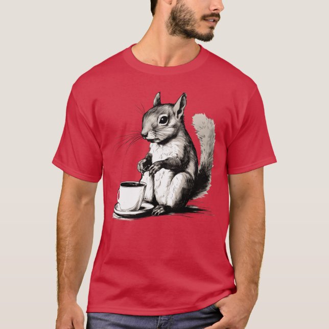 Squirrel drinking coffee funny T-Shirt (Front)