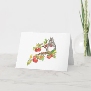 Squirrel Drinks Cider in Apple Tree Card