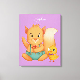 Squirrel & Duck, DIY Name White, Pale Lavender Canvas Print