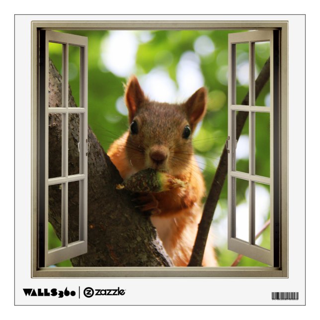 Squirrel Eating a Nut Faux Window Wall Decal (Front)