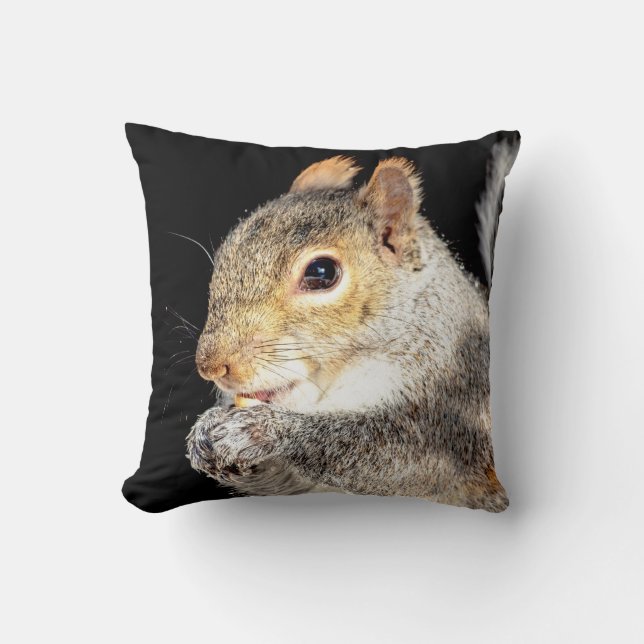 Squirrel eating a nut throw pillow (Front)