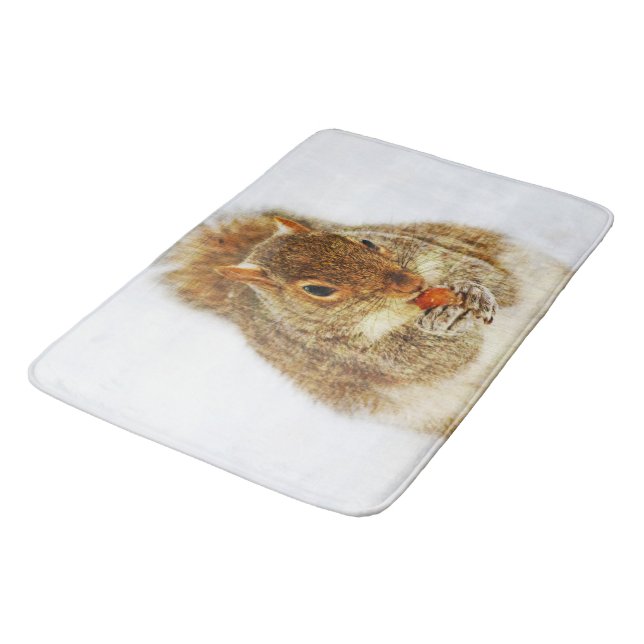 Squirrel Eating Acorn Bath Mat (Angled)