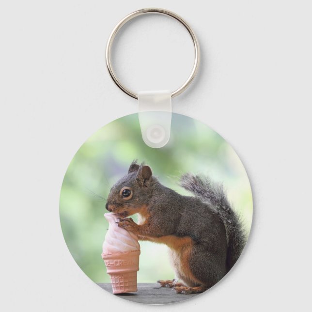 Squirrel Eating an Ice Cream Cone Keychain (Front)