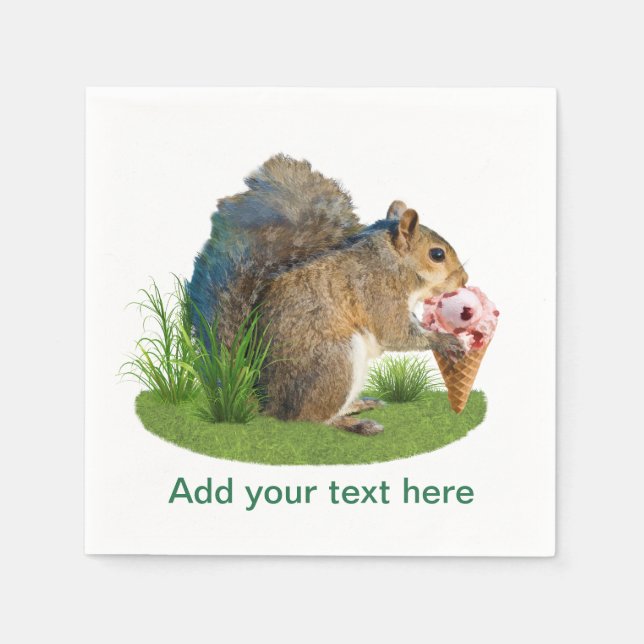 Squirrel Eating Ice Cream Cone, Text Napkins (Front)