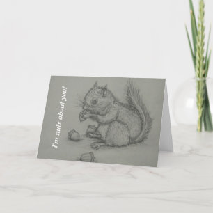 Squirrel Eating Nuts pencil drawing greeting card