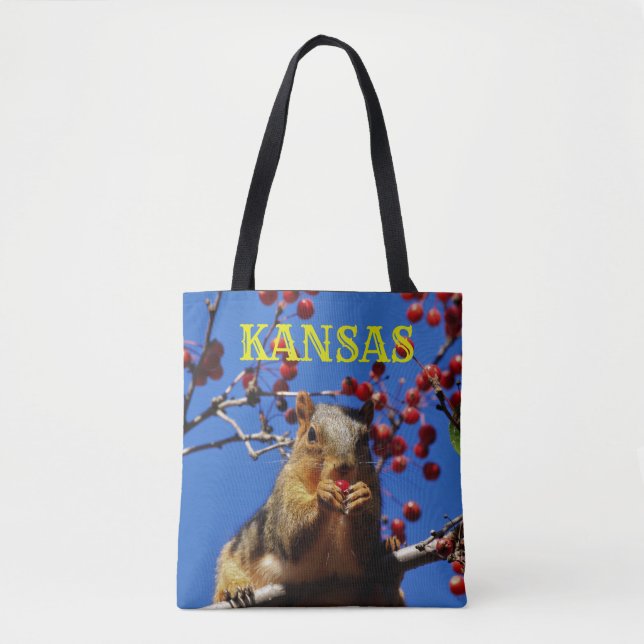 Squirrel eating red berries Grocery Tote (Front)