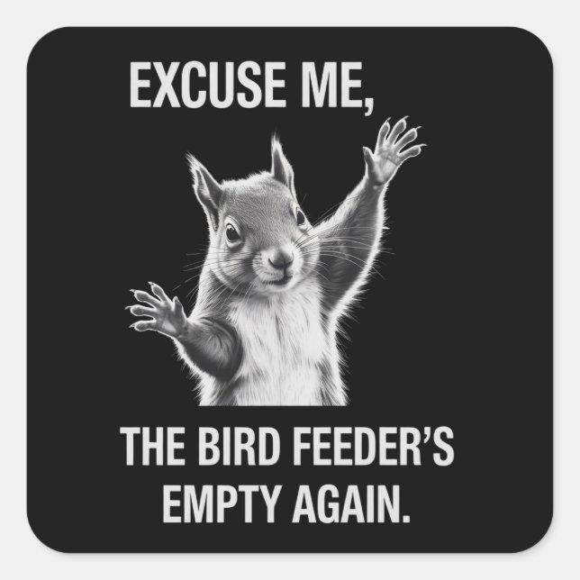 Squirrel Excuse Me, Bird Feeder's Empty Again  Square Sticker (Front)