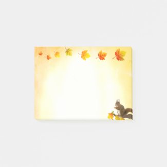 Squirrel & Fall Leaves Post-it Notes