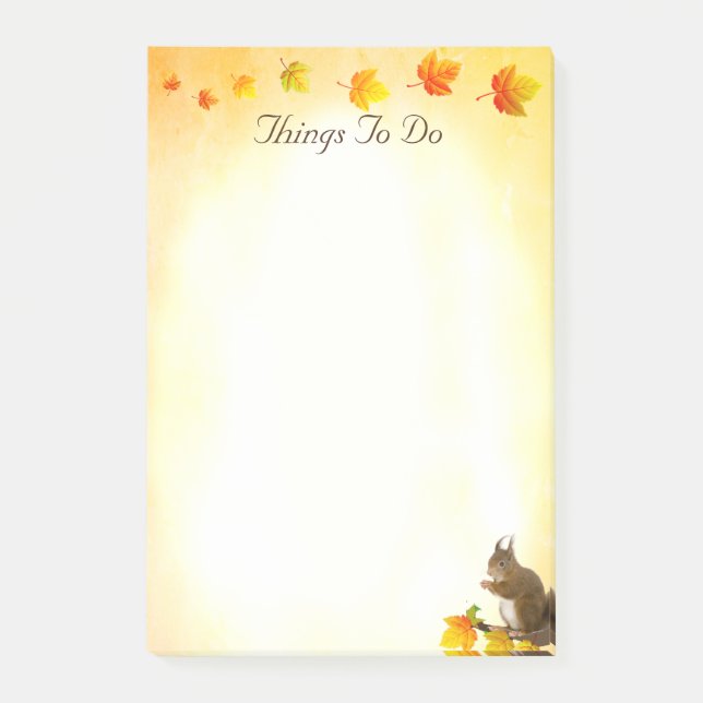 Squirrel & Fall Leaves Things To Do Post-it Notes (Front)
