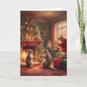 Squirrel Family Christmas cozy living room Card
