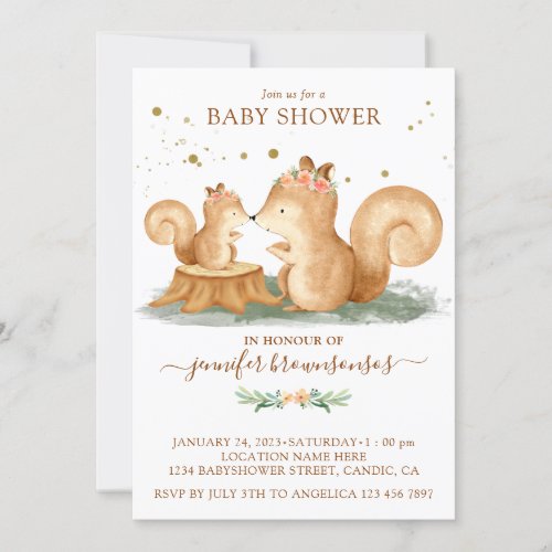 Squirrel Family Mommy Baby Invitation