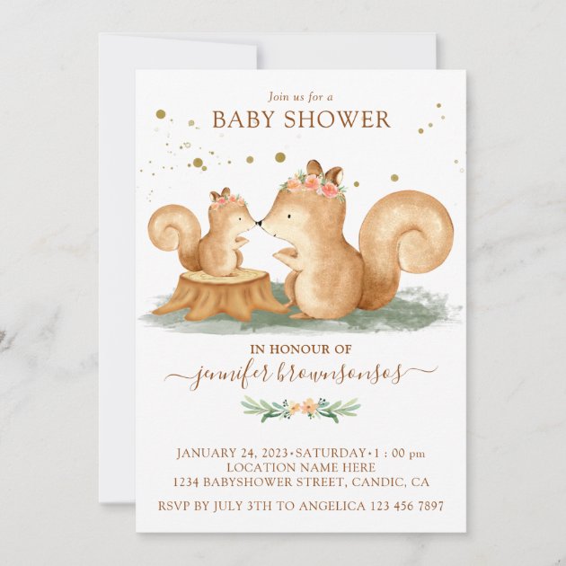 Squirrel Family Mommy Baby Invitation