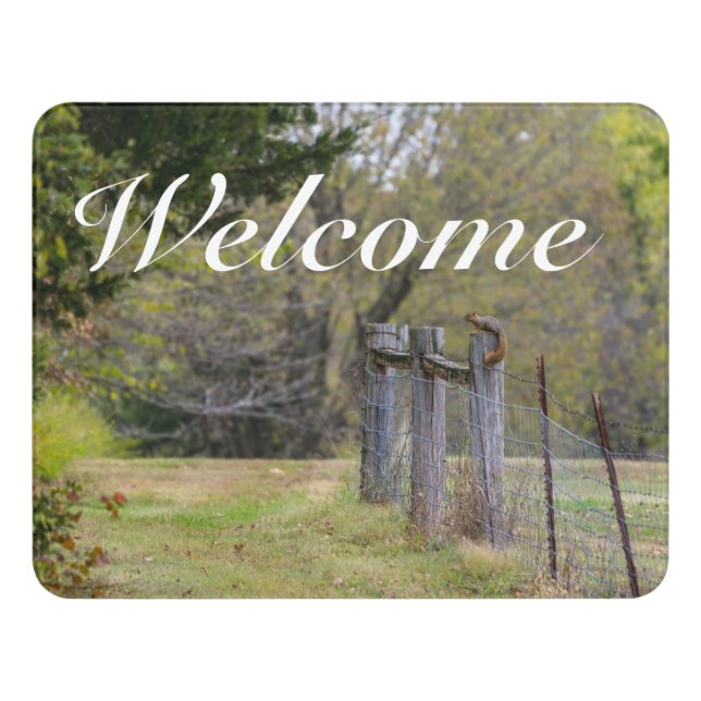 Squirrel Fence Pose Welcome Door Sign (Contemporary Front)