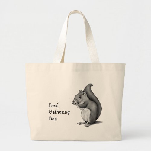Squirrel Food_Gathering Bag Pencil Drawing Large Tote Bag