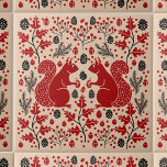 Squirrel Forest Woodland Ceramic Tile<br><div class="desc">Red squirrel forest woodland pattern with pine cones,  pine branches,  acorns,  oak leaves and berries.  Perfect for a lake house or seasonal room decor. Original art by Nic Squirrell.</div>