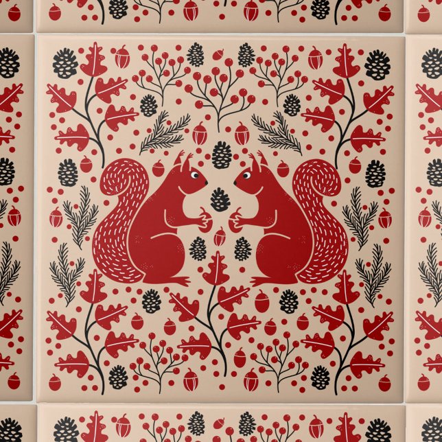 Squirrel Forest Woodland Ceramic Tile (Squirrel in the Forest pattern ceramic tile)