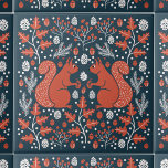Squirrel Forest Woodland Ceramic Tile<br><div class="desc">Red squirrel forest woodland pattern with pine cones,  pine branches,  acorns,  oak leaves and berries on a dark teal green background.  Perfect for a lake house or seasonal room decor. Original art by Nic Squirrell.</div>