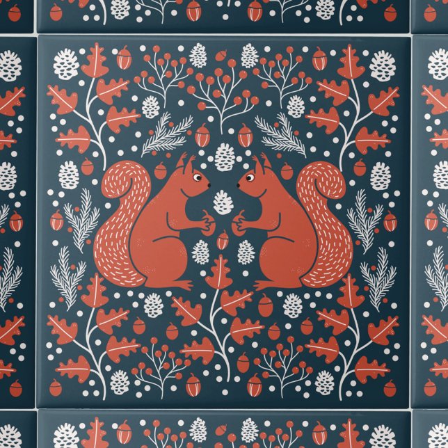 Squirrel Forest Woodland Ceramic Tile (Squirrel in the Forest pattern ceramic tile)
