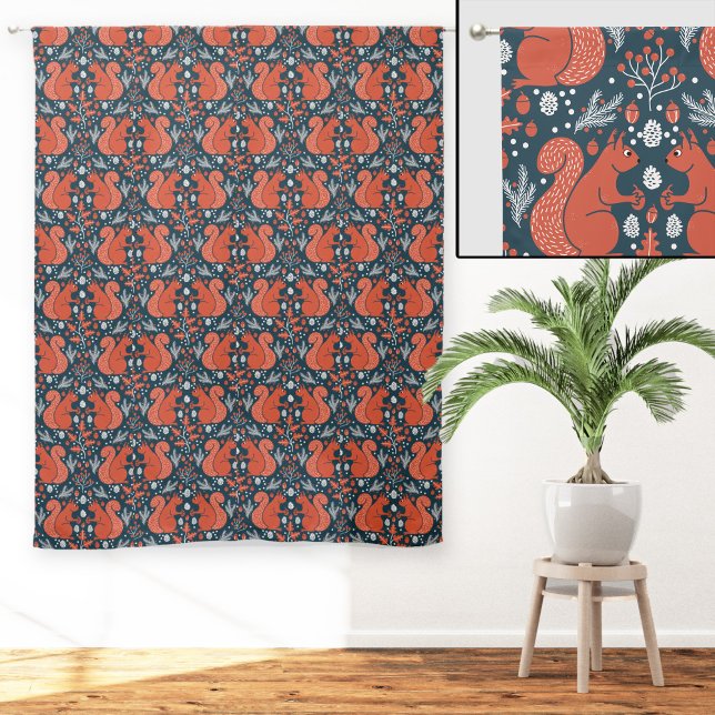 Squirrel Forest Woodland Pattern Blackout Curtains (Squirrels in the Forest woodland art sheer or blackout curtains)