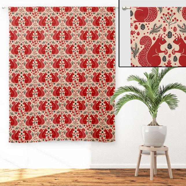Squirrel Forest Woodland Pattern Blackout Curtains (Squirrels in the Forest woodland art sheer or blackout curtains)
