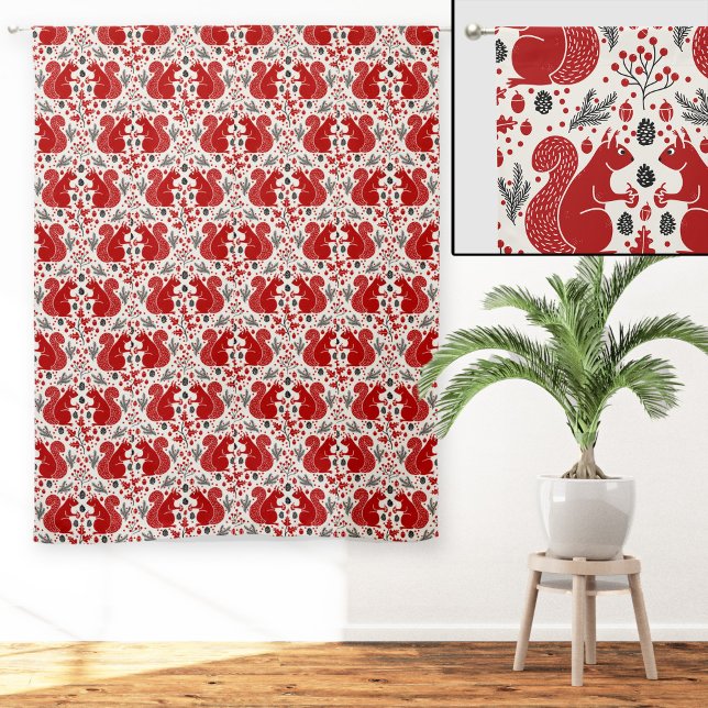 Squirrel Forest Woodland Pattern Blackout Curtains (Squirrels in the Forest woodland art sheer or blackout curtains)