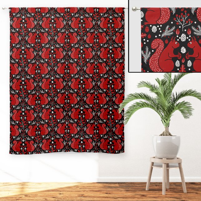 Squirrel Forest Woodland Pattern Blackout Curtains (Squirrels in the Forest woodland art sheer or blackout curtains)