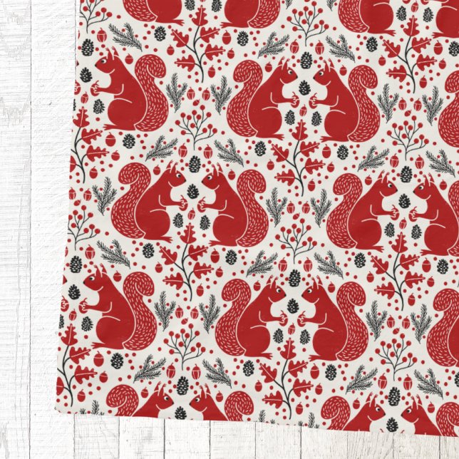 Squirrel Forest Woodland Pattern Fleece Blanket (Red squirrel woodland forest nature pattern cozy fleece blanket)