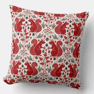 Squirrel Forest Woodland Pattern Throw Pillow