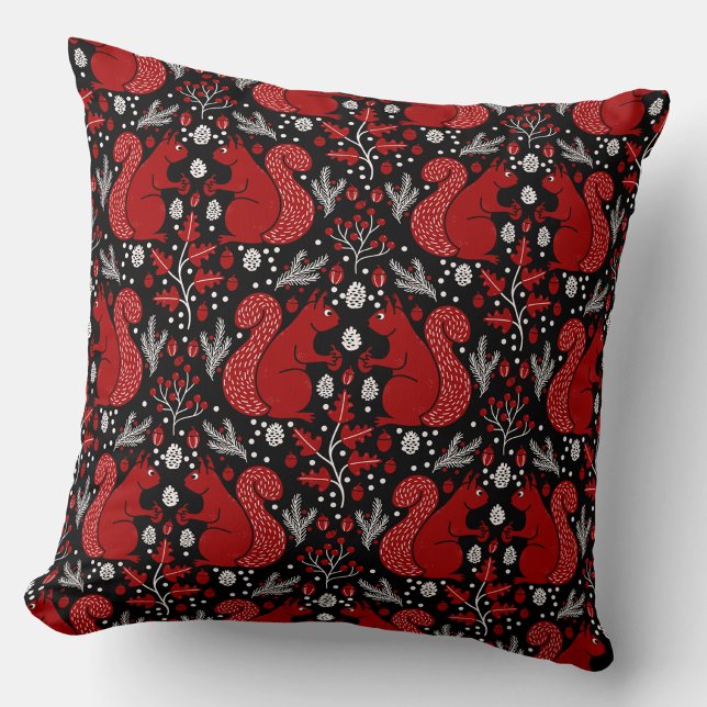 Squirrel Forest Woodland Pattern Throw Pillow (Squirrels in the Forest woodland art throw pillow)