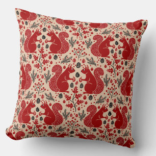 Squirrel Forest Woodland Pattern Throw Pillow