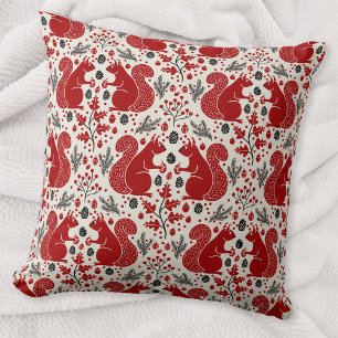 Squirrel Forest Woodland Pattern Throw Pillow